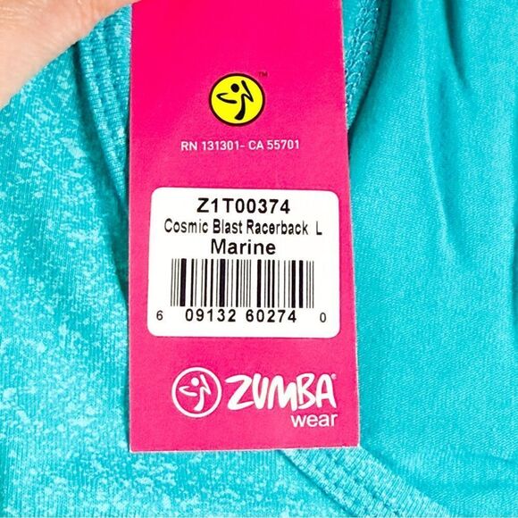 Zumba NWT! Women's Cosmic Blast Racerback Athletic Tank Marine Blue Size Large - Picture 5 of 5